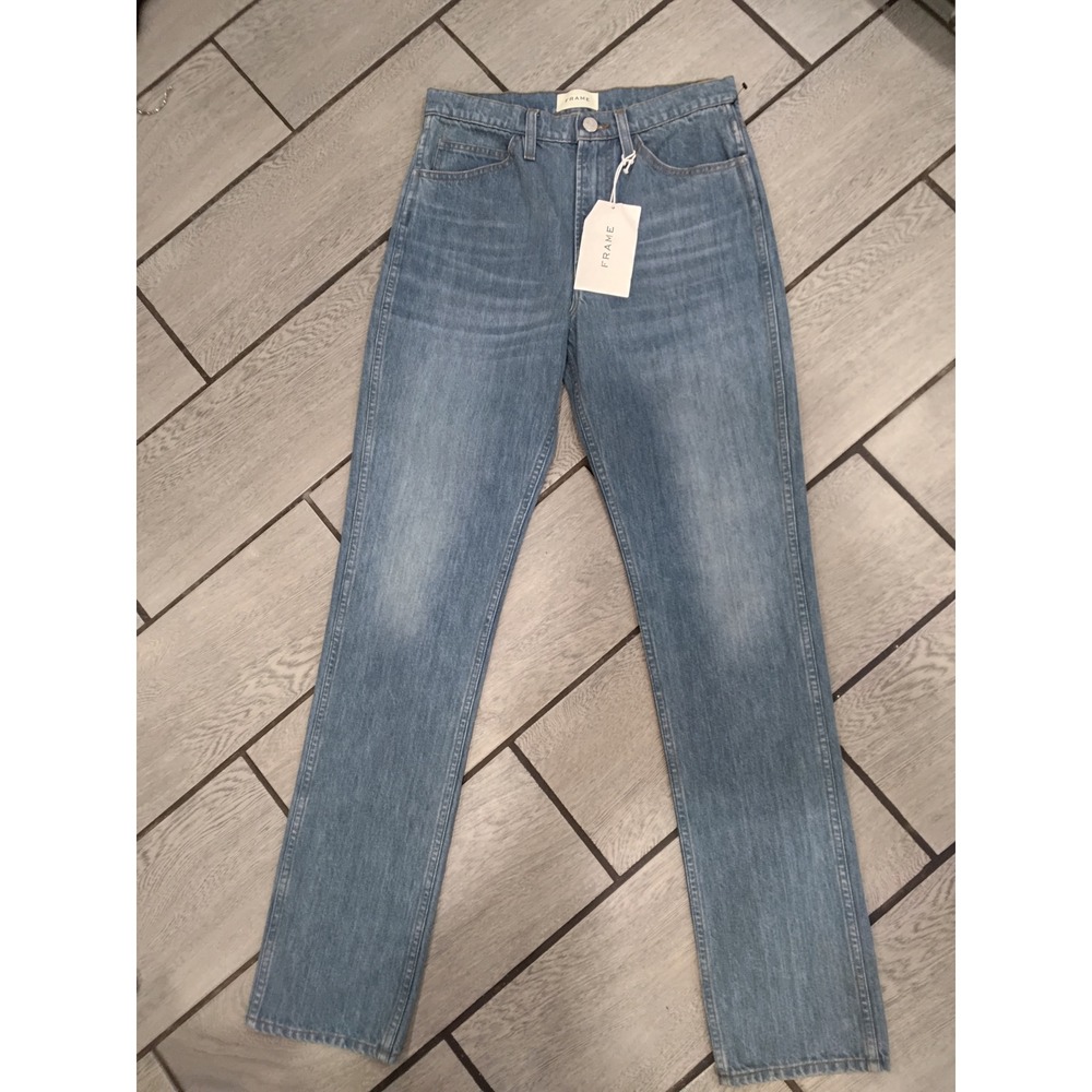 NWT FRAME True Straight Jeans Riverwalk Blue High Rise‎ Rigid Denim- 26